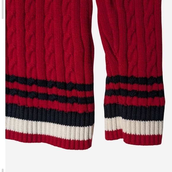 Pre-owned Tommy Hilfiger Red Sweater with Striped Hem - Picture 6 of 9